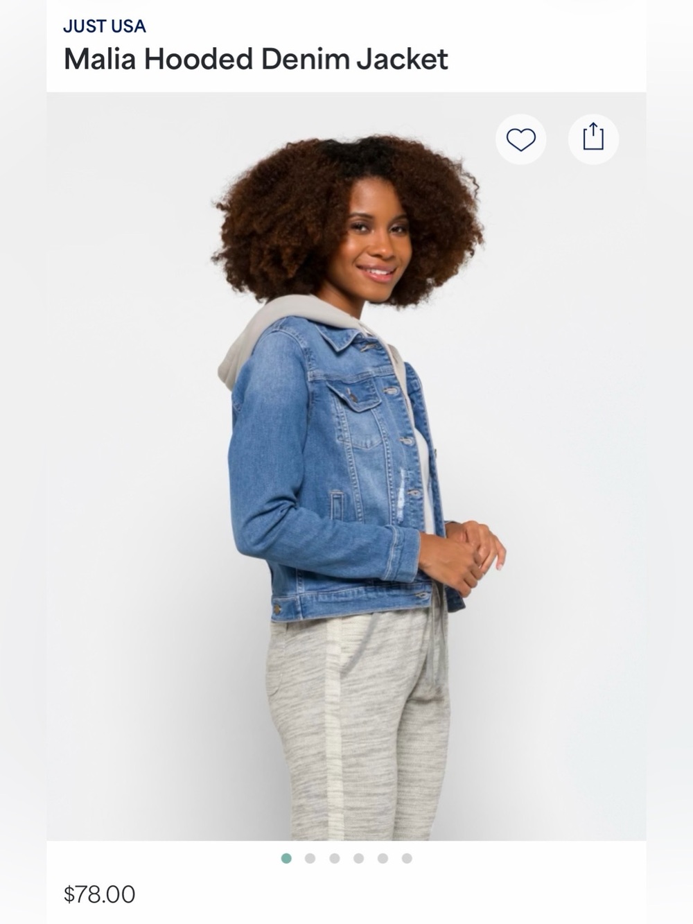 Just USA Light Blue Denim Jacket with Gray Hood